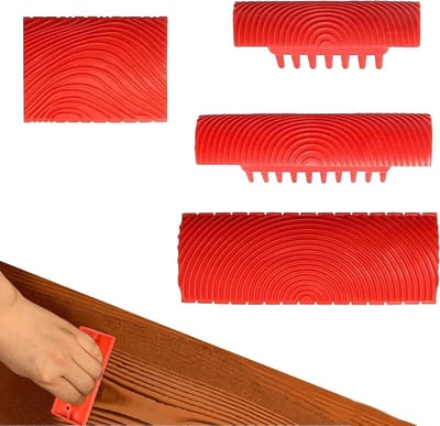 SnelShoppen - Houtnerf Gereedschap Set, 4 Stuks Houtlijm en Rubber Schilder Gereedschap, Ideaal voor Wanddecoratie, Meubel Decoratie en Vloeren