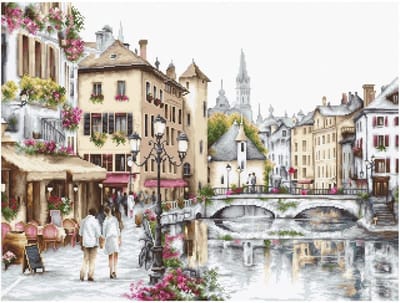 LUCA-S borduurpakket BRUG DER LIEFDE - LAKE ANNECY - telpatroon om te borduren - 45 x 34 cm