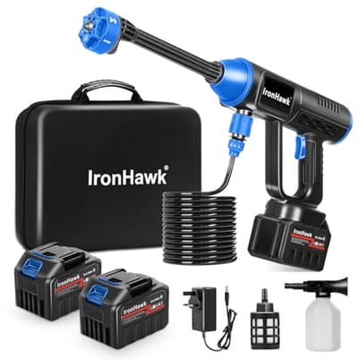 Draadloze hogedrukreiniger met 6-in-1 mondstuk en 10 meter slang voor auto, terras en tuin