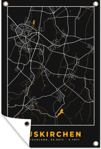 Muurdecoratie Black and Gold – Stadskaart – Euskirchen – Duitsland – Plattegrond – Kaart - 120x180 cm - Tuinposter - Tuindoek