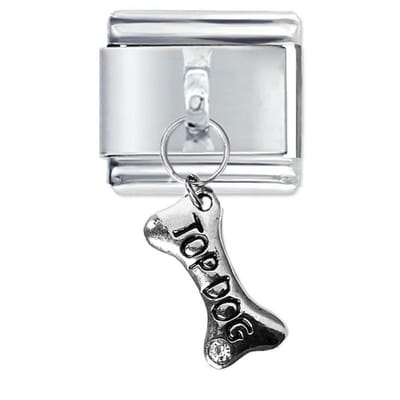 Quiges - Schakel - Bedel - 9mm - charms - Top hondenbot hanger met zirkonia - Geschikt voor - armband - Schakelarmband - italy bedels armband