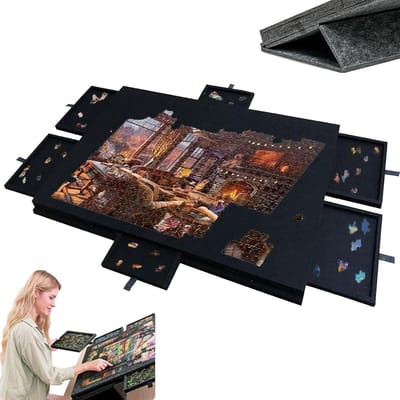 Kantelbaar Puzzelbord - Puzzelmat met Lades - Puzzels Sorteren en Bewaren - Inclusief 6 Sorteerlades - 79 x 55 cm