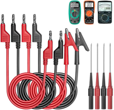 1 m meetsnoerenset met krokodillenklemmen en meetpennen voor digitale multimeter, 4 mm bananenstekker, 1000 V/15 A, voor elektrische en elektronische tests