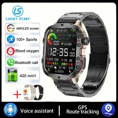 Voor Huawei Voor Xiaomi 1.96 Inch Scherm Smart Watch Heren Bluetooth Call 420 MAh Sport Waterdicht Hartslag Bloed Zuurstof SmartWatch steel
