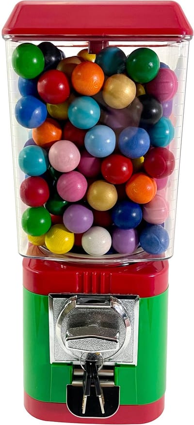 Boulemaus - Jeu de Boules - Butjesautomaat - kleur rood-groen- gevuld met 170 gekleurde Butjes - muntinworp 2,00 Euro