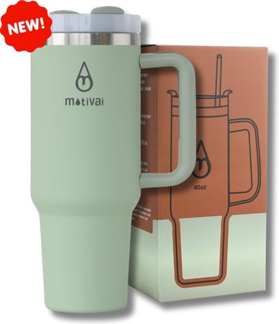 Motivai Tumbler - Olijfgroen - 40oz - Travel Cup - RVS Thermosbeker met Handvat en Rietje - Drinkbeker To Go - 1.2 Liter - Koffiebeker - Travel Mug - Thermosbeker - Thermosfles - Thermoskan