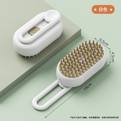 Brosse de massage à vaporiser pour animaux de compagnie, 3 en 1, un seul bouton, vaporisateur à vapeur, pliable, rotatif, flottant, pour le bain et l'épilation blanc
