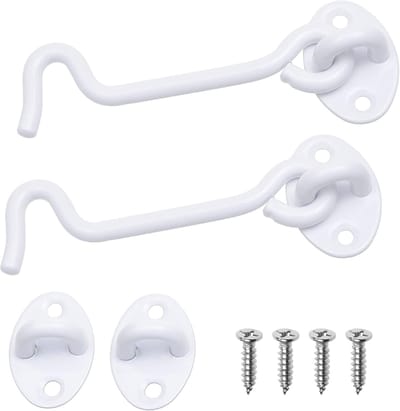 Witte Windhaak 11 cm - Wit - Set van 2 - Inclusief 8 Montageschroeven - Roestvrijstalen Haak en Oog Sluiting met Poedercoating - Voor Deuren, Schuren, Hekken, Ramen en Kasten (110mm)