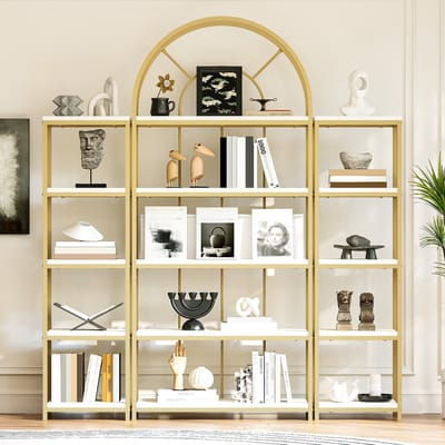 Zubaliya Boekenkast Set - 163x30x184 cm wit/goud - 3-delige modulair - boogdesign - met anti-kip