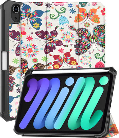 Hoesje - Geschikt voor Apple iPad Mini 7 (2024) - 8.3 inch - 7e Generatie - Dun & Stevig - Trifold Bookcase - Hard Cover Case - Met Uitsparing Geschikt voor Apple Pencil - Hardcover Book - Tablet Hoes - Vlinders