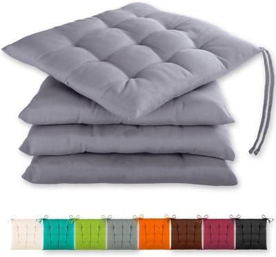 Zitkussens 40x40x3cm Set van 4 met Bevestigingsriemen - Binnen en Buitengebruik - Oeko-Tex Keurmerk - Antraciet