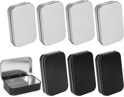 8 Stuks Roestvrije Blikjes met Deksel, Kleine Metalen Dozen voor Sleutels, Kaarten en Opslag, Mat Zwart en Geborsteld Zilver