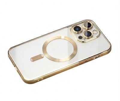 Transparant goudkleurig telefoon hoesje met metallic randen – geschikt voor iPhone 13 Pro MagSafe – luxe backcover met MagSafe ring en camera bescherming