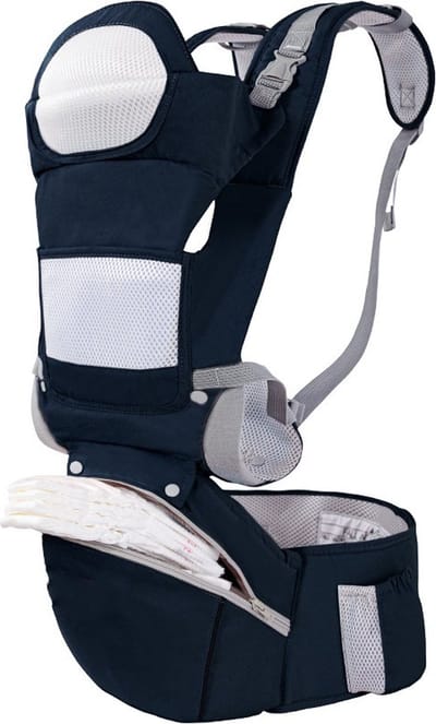 Baby draagzak, 6 in 1 baby draagzak, baby draagzak met heupzitting, lendensteun, ergonomische, verstelbare en afneembare baby draagzak voor winkelen, wandelen - donkerblauw - 50cm