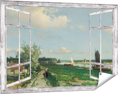 Gards Tuinposter Doorkijk De Trekvliet bij Rijswijk - Jan Hendrik Weissenbruch - 120x80 cm - Tuindoek - Tuindecoratie - Wanddecoratie buiten - Tuinschilderij