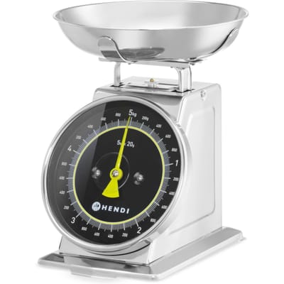 HENDI Mechanische keukenweegschaal - roestvast staal - analoge wijzerplaat - max. 5 kg - Ø207 mm - klassiek ontwerp