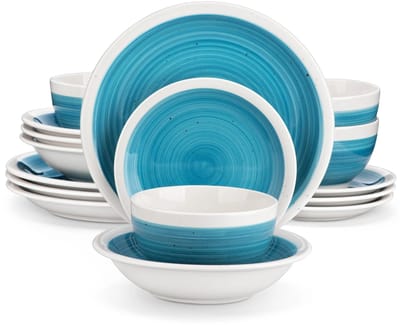 Home & Beyond® Serviesset 16 Delig voor 4 Personen - Keramisch Servies Turquoise Blauw - Dinerborden, Pastaborden, Ontbijtborden & Kommen - Vaatwasserbestendig