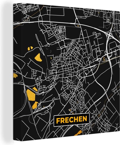 Canvas Schilderij Goud – Duitsland – Plattegrond – Gold – Stadskaart – Kaart – Frechen - 20x20 cm - Wanddecoratie
