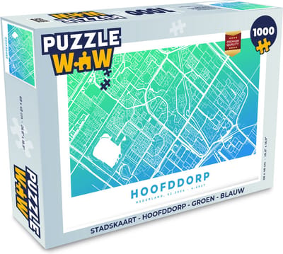 Puzzel Stadskaart - Hoofddorp - Groen - Blauw - Legpuzzel - Puzzel 1000 stukjes volwassenen - Plattegrond