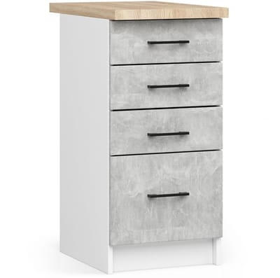 Keukenkast modulaire OLIWIA S40 met Verkblad / Onderkast met 4 Lades / AKORD Furniture Factory / Wit – Beton Grijs / 40 x 85 x 46 cm