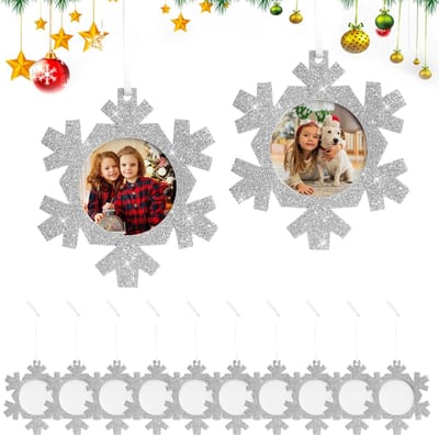 12x Mini Fotolijstjes voor Kerstboomhangers - Vilt & Glitter Decoratie