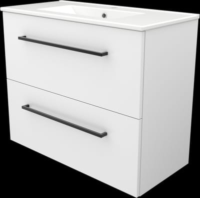 Basic Start 39 badmeubelset met wastafelonderkast met grepen, 2 lades en porseleinen wastafel met 1 kraangat 80 x 39 cm, ice white