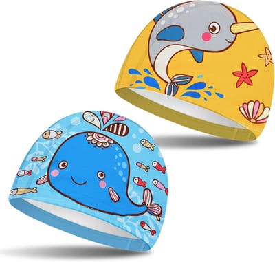 2-Pack Kinder Zwemmutsen Cartoon Dieren - Elastisch & Waterbestendig voor Jongens en Meisjes (1-8 jaar)