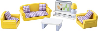 Tidlo Wooden Dollhouse Furniture Living Room 9 pieces.