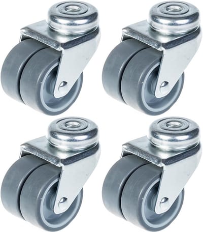 50 mm (2") dubbelwielige zwenkwielen met grijs rubber, draaibaar, draagvermogen 280 kg, set van 4