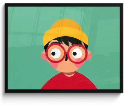 Poster in lijst - Fotolijst 80x60 cm - Posters - Jongen - Cartoon - Bril - Muts - Posterlijst zwart - Decoratie - Wanddecoratie woonkamer - Muurdecoratie slaapkamer - Kerstversiering - Kerstdecoratie voor binnen - Kerstmis