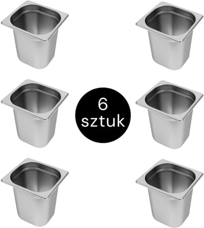 MEGA-M Gastronorm - GN 1/6 Set van 6 stuks - 176x162x200 mm - Roestvrij Staal
