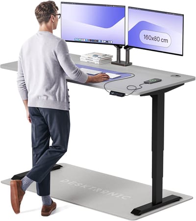 Desktronic HomePro Zit-sta Bureau Elektrisch In Hoogte Verstelbaar, 160x80cm Zwart/Grijs, Stille Dubbele Motor, Hoogte 62-126cm