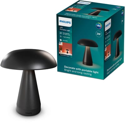 Philips Mycena Tafellamp - Instelbare kleurtemperatuur - Dimbaar - Draagbaar - Oplaadbaar via USB-C - Zwart - 2W