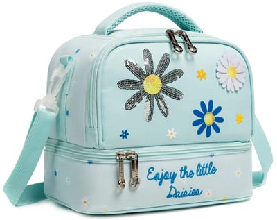 Lunchtas voor Kinderen Dinosaurus Geïsoleerde Tas Jongen Meisje Waterdicht Dubbel Vak Thermisch Verstelbare Schouderband 25x17x21CM white
