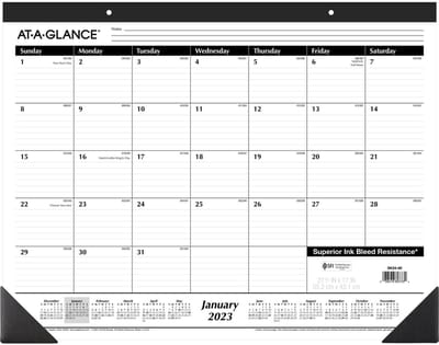 Maandelijks Bureau Kalender 2023 - 21-3/4" x 17" - Ruime Dagblokken - Perforated Pagina's - Wand- en Bureaugebruik