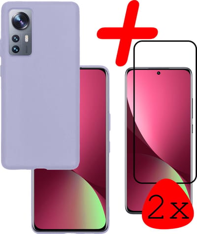 Hoesje Met 2x Screenprotector - Geschikt voor Xiaomi 12 Pro - Sterk & Shockproof - Back Cover - Siliconen Case - Telefoon Hoes - Lila