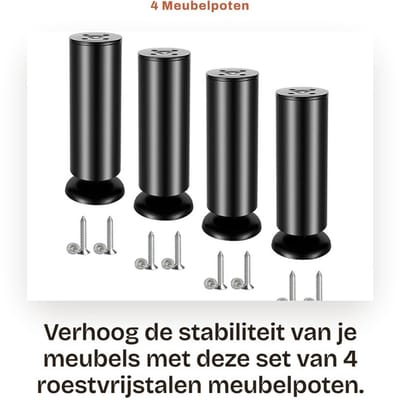 Dailygoods- Meubelpoten 15 cm - Set van 4 - Roestvrij Staal - Bankpoten - Vloerbescherming met Rubber - Duurzaam en Elegant Design