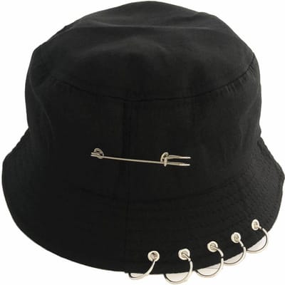 Massief Ijzeren Pin Ringen Persoonlijkheid Bucket Hoed Voor Unisex Vrouwen Mannen Katoen Vissersmuts Fabriek Verkoopt Direct zwart