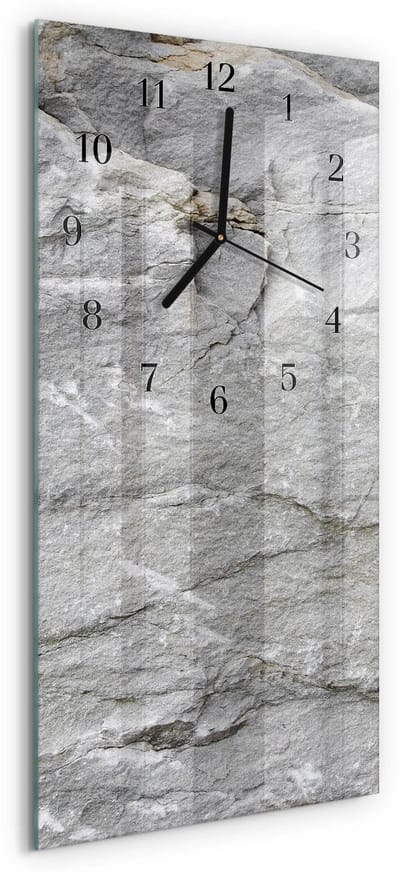 Tulup Wandklok - Steen Decoratieve Glazen Klok - 30x60 cm - Grijs Glazen Wandklok Design - Zwarte Handen - Rechthoekige Wandklok - Wandklok Glas Met Motief - Decoratieve Glazen Klok