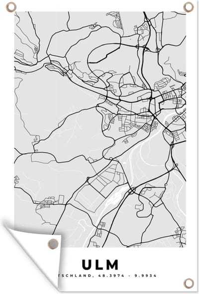 Muurdecoratie Duitsland - Plattegrond - Kaart - Ulm - Stadskaart - 120x180 cm - Tuinposter - Tuindoek