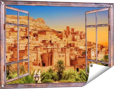 Gards Tuinposter Doorkijk Kasbah Ait Ben Haddou Stad in Marokko - 90x60 cm - Tuindoek - Tuindecoratie - Wanddecoratie buiten - Tuinschilderij