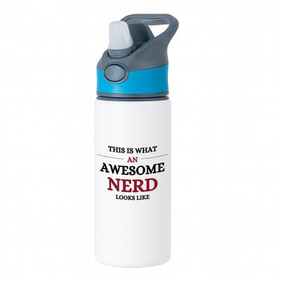 Hacebo® - An awesome nerd waterfles met rietje blauw - Nerd - echte nerds - school - verjaardagscadeau - kado - gift - water fles - 650ML