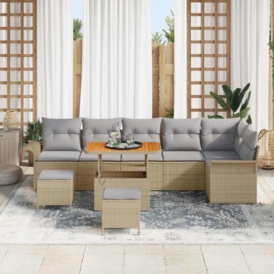 vidaXL - Tuinbank - Set - 9 - st - 8-Aantal - zitplaatsen - Beige - en - Lichtgrijs