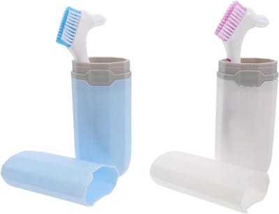 Reinigingsset Kunstgebit - Prothese Borstel Houder - Hygiënisch Bewaren - Lekvrij Ontwerp - 20 x 5.5 x 3 cm