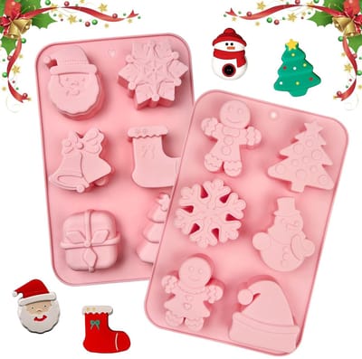 Dailygoods- Siliconen Mal Kerstmis - 2 Stuks - 6 Holle Ruimtes - Voor Cake/Chocolade - Hoogwaardige Siliconen - Betrouwbaar in Gebruik - Bakvorm