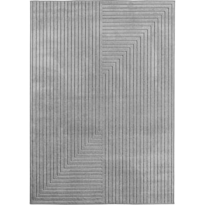 Buitenkleed NOVA - Indoor & Outdoor Vloerkleed– Japandi & Scandinavisch Design – Effen - 3D-Look - Weerbestendig & UV-proof - Zilver- 80x250 CM