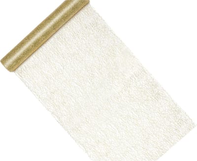 Partydeco Kerstdiner tafelloper op rol - 2x - goud - mesh stof glans - 36 x 900 cm