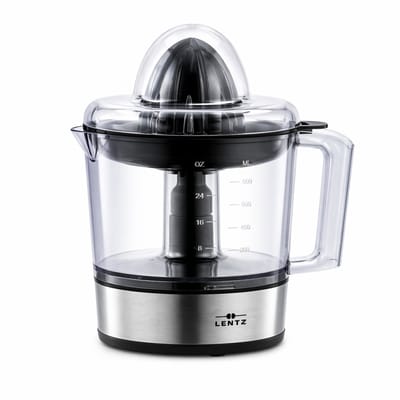 Lentz - Elektrische Citruspers 0,8L – Sinaasappelpers met 2 Perskegels, Automatische Rotatie Links/Rechts, BPA-vrij, RVS Design, Citruspers Elektrisch, Sapcentrifuge, Citruspers Machine, Anti-slip, 30W, Compact & Krachtig