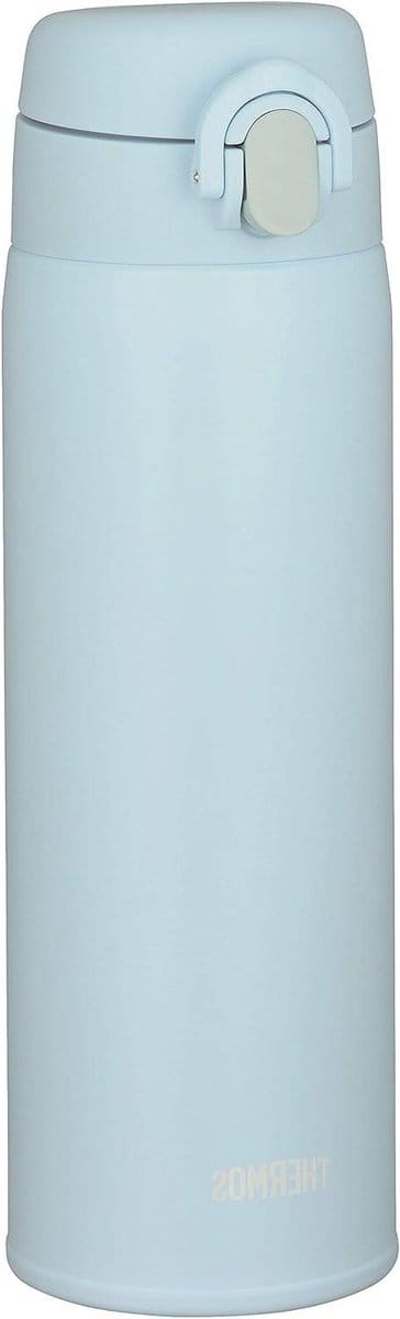 Thermos JOF-500 DTB vacuüm geïsoleerde draagbare mok, 500 ml, stoffig blauw, gemakkelijk schoon te maken en gemakkelijk schoon te maken, ultra lichtgewicht, compact type, One Touch open