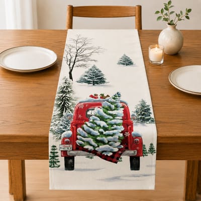 Blazelife Kerstmis Home Bedrukt Velvet textiel Tafelloper - Fluweel - Runner 40*140 -Kersttafelkleed - Kerstsneeuwpop - Kerstauto